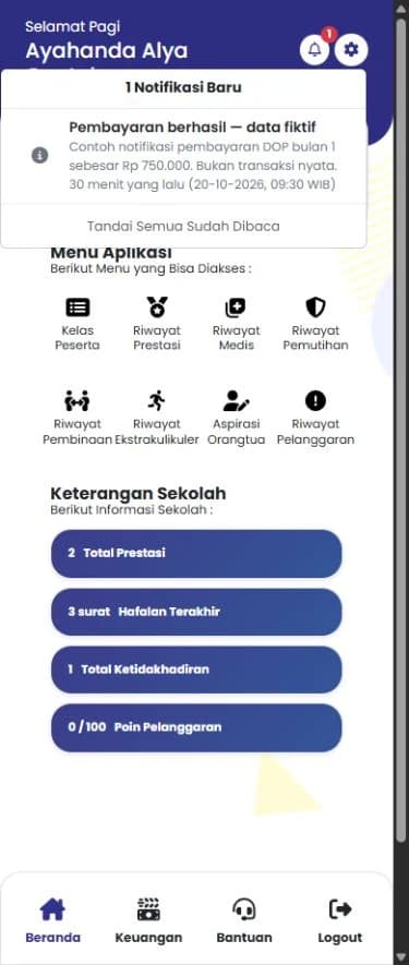 Account notification, original application interface, fictional data.