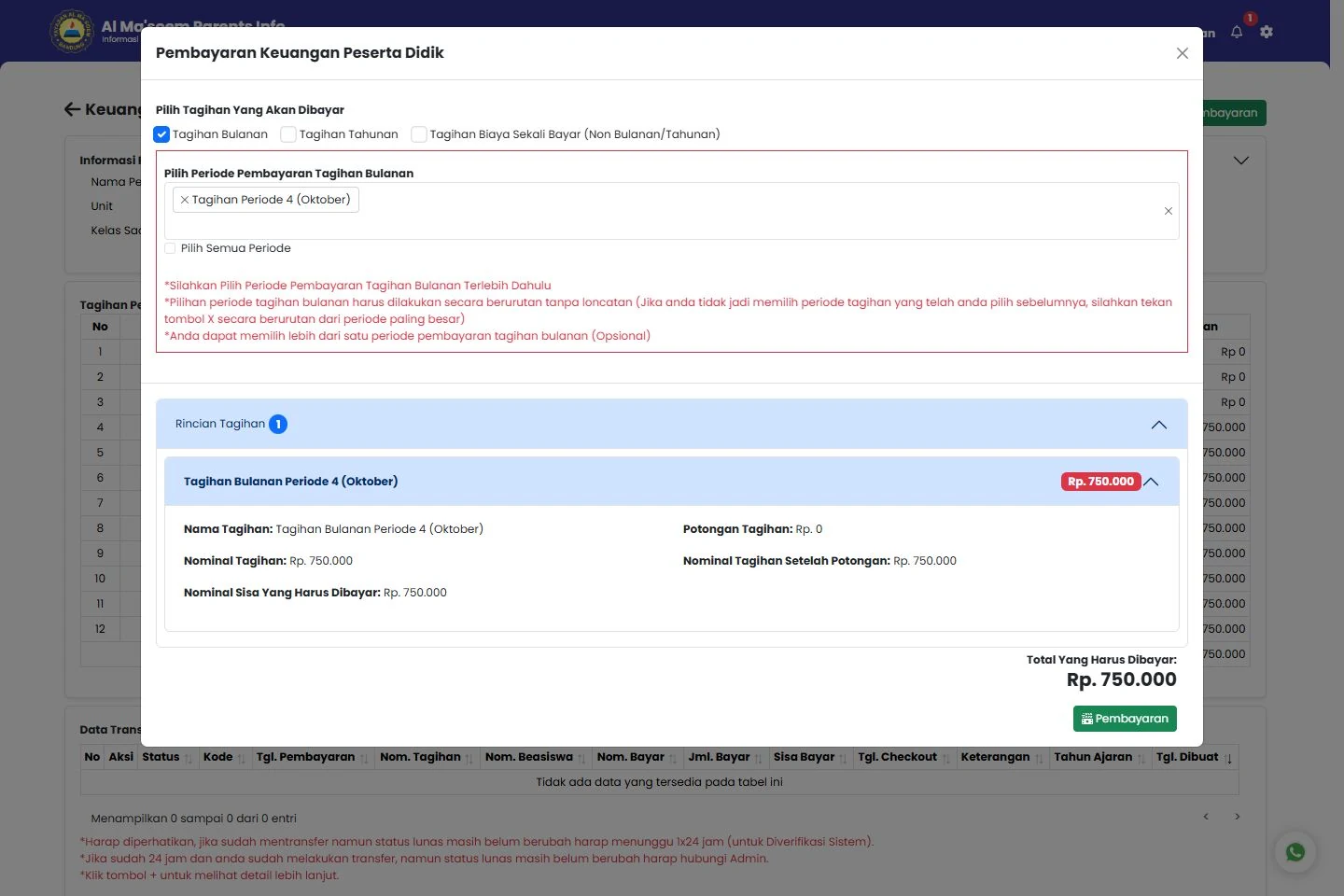 Payment selection, original application interface, fictional data.
