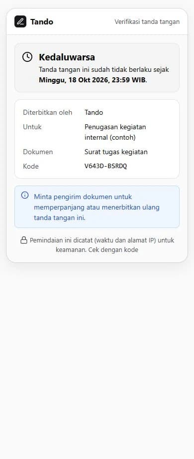 Expired verification, original application interface, fictional data.